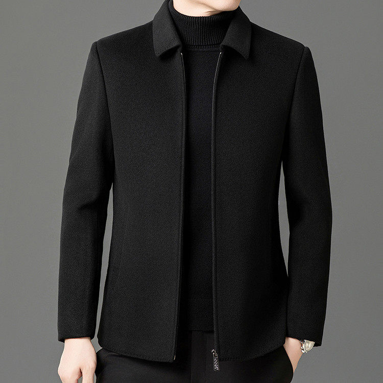 秋冬季男士羊毛夹克大衣中年爸爸装商务休闲翻领呢子外套保暖高档