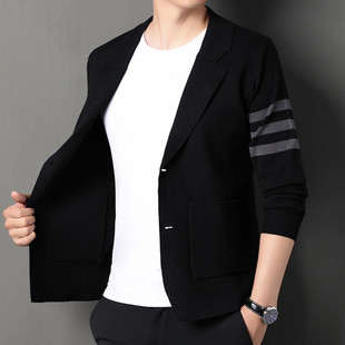 柏拉图保罗男装针织开衫小西装领上衣潮牌百搭毛衣修身帅气外套