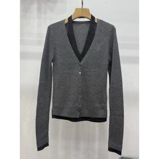 MM商场同款2026春新款气质百搭假两件撞色V领挂脖针织衫女801157