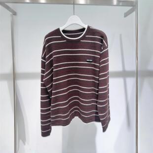 MM麦麦家2025秋冬新款宽松休闲条纹绵羊毛针织衫女上衣4GB233631Q