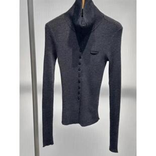 MM商场同款2026春新款舒适百搭单排扣立领修身显瘦针织衫女804111