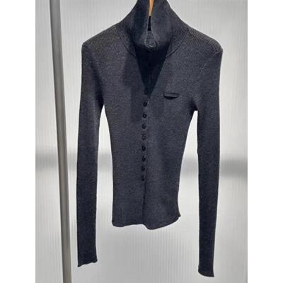 MM商场同款2026春新款舒适百搭单排扣立领修身显瘦针织衫女804111