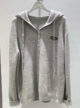 MM麦家连帽针织衫女灰色百搭羊毛衫休闲毛衣外套25秋冬4GA133191