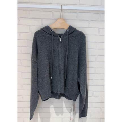 MM麦家商场同款2025秋新品休闲连帽羊绒衫拉链衫开衫女5FA23S021