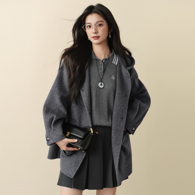 商场同款诗折扣2025冬新款中长款外套时尚连帽毛呢大衣3GA170351