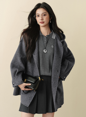 商场同款诗折扣2025冬新款中长款外套时尚连帽毛呢大衣3GA170351