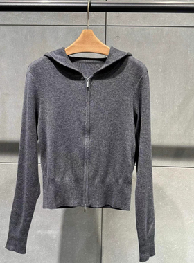 商场同款MM麦家25冬款新款深灰色连帽针织通勤百搭开衫5FA132471