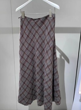 MM麦家2025秋冬简约百搭休闲时尚长款菱形格纹半身裙女5GA341671