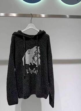 MM商场同款2025冬季新款慵懒百搭深灰连帽宽松针织衫女4GA233221Q