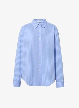 MM麦麦家2025秋季新款时尚休闲蓝色条纹长袖衬衫女上衣5GA123033