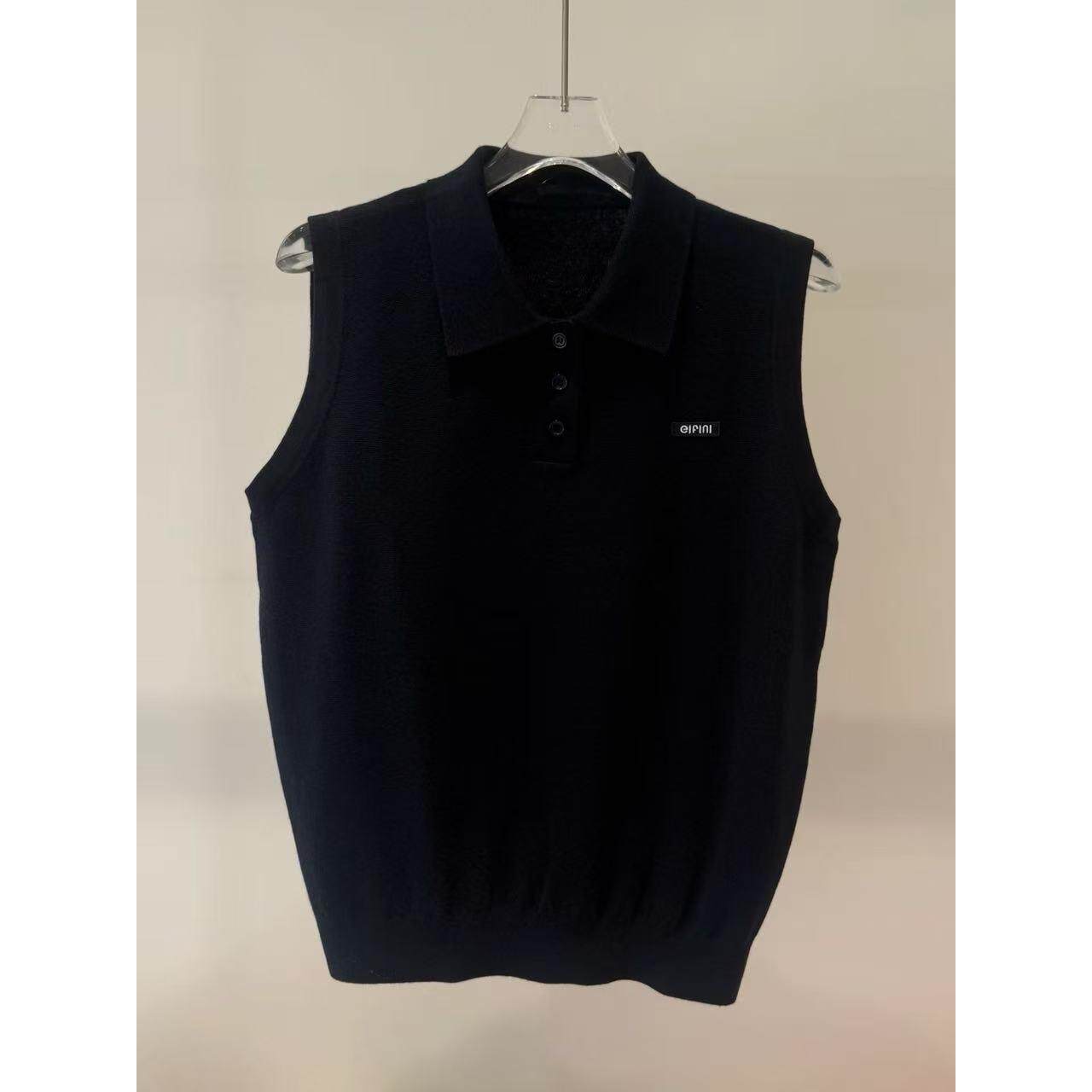 商场同款伊折扣2025秋新品时尚百搭无袖Polo领针织衫女1GA133261