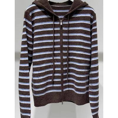 MM商场同款2025冬新款慵懒百搭连帽条纹羊毛针织开衫女4GC133681