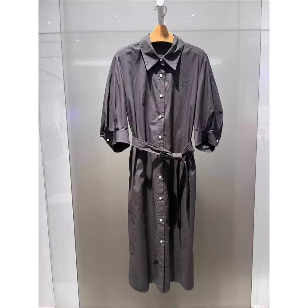 MM麦麦家2025秋新款翻领纯棉收腰时尚衬衫连衣裙女长裙5G7292181