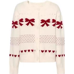 MM商场同款2026春季新款费尔岛提花圆领针织开衫女上衣7H1430701