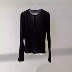 MM商场同款2026春新款慵懒百搭修身显瘦假两件针织衫女上衣601155