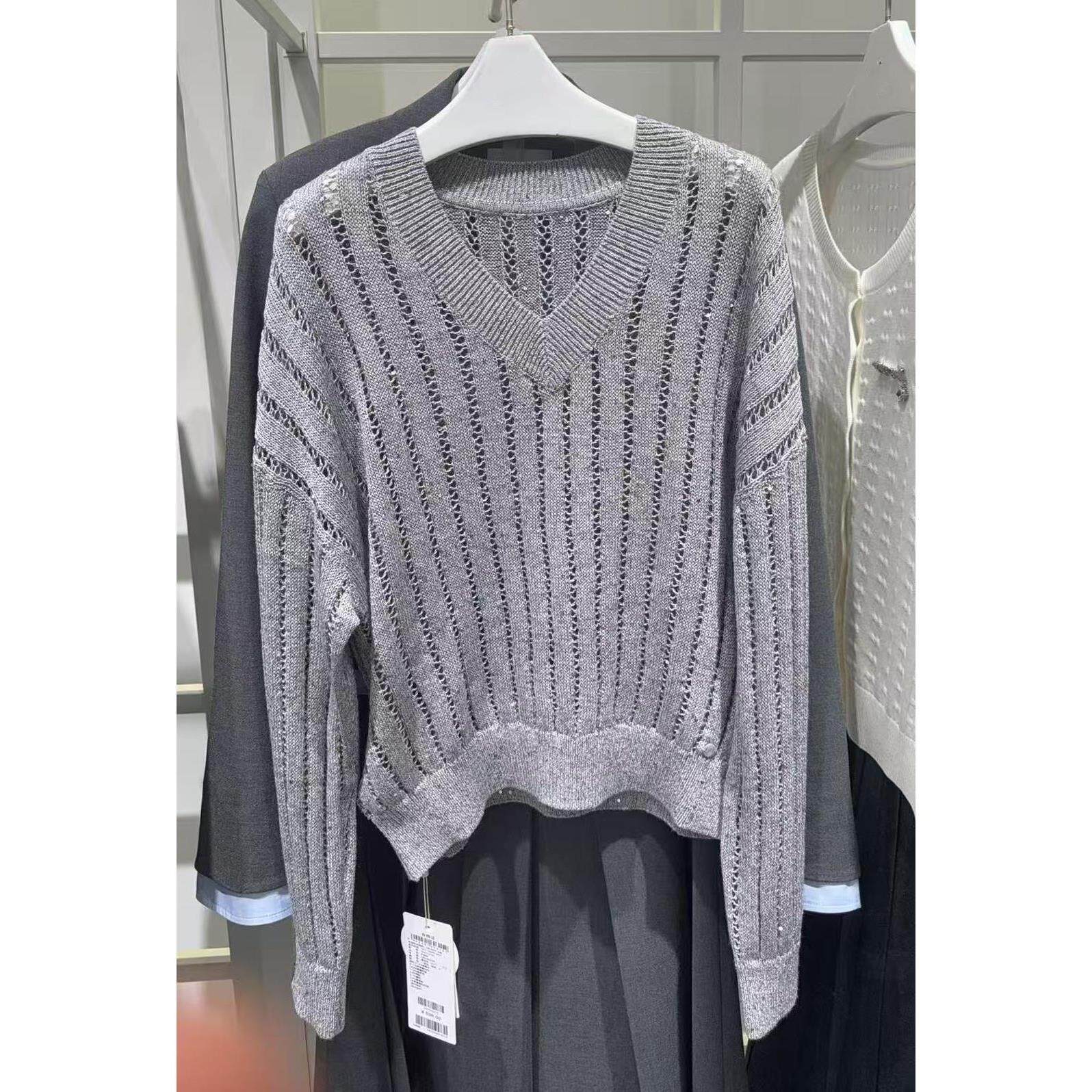 商场同款伊折扣2025年秋季新款柔羽灰简约百搭V领针织衫1GA133101