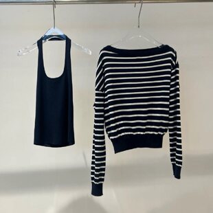 MM商场同款2026春新款时尚百搭条纹套头两件套针织衫女上衣801201