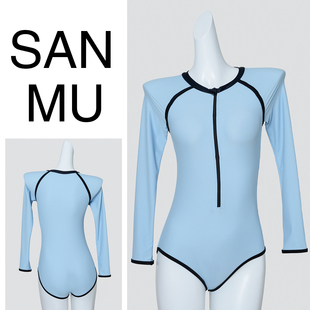 尾波冲浪高领泳衣女长袖长裤专业防晒UPF50+连体速干潜水服水母衣