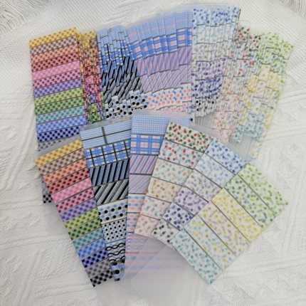 墨轩和纸胶带分装合集基础盐系波点格子50cm手帐黑白蓝粉背景素材