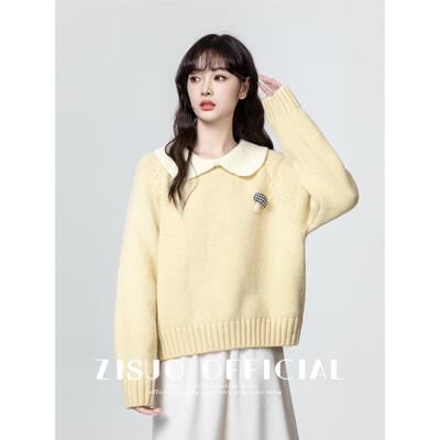 黄色娃娃领毛衣女加厚202