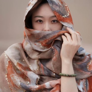 薄款 云南草原沙漠旅游民族风披肩外搭女夏季 防晒丝巾海边沙滩纱巾