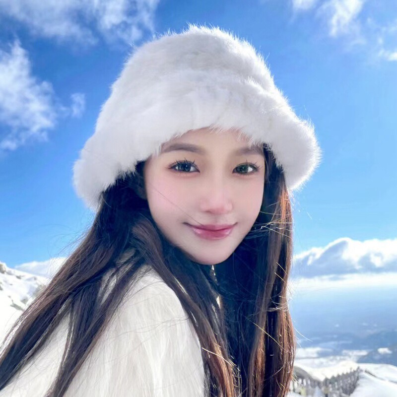西藏青海湖文艺旅拍毛毛绒保暖东北雪地帽云南草原度假兔毛帽子女