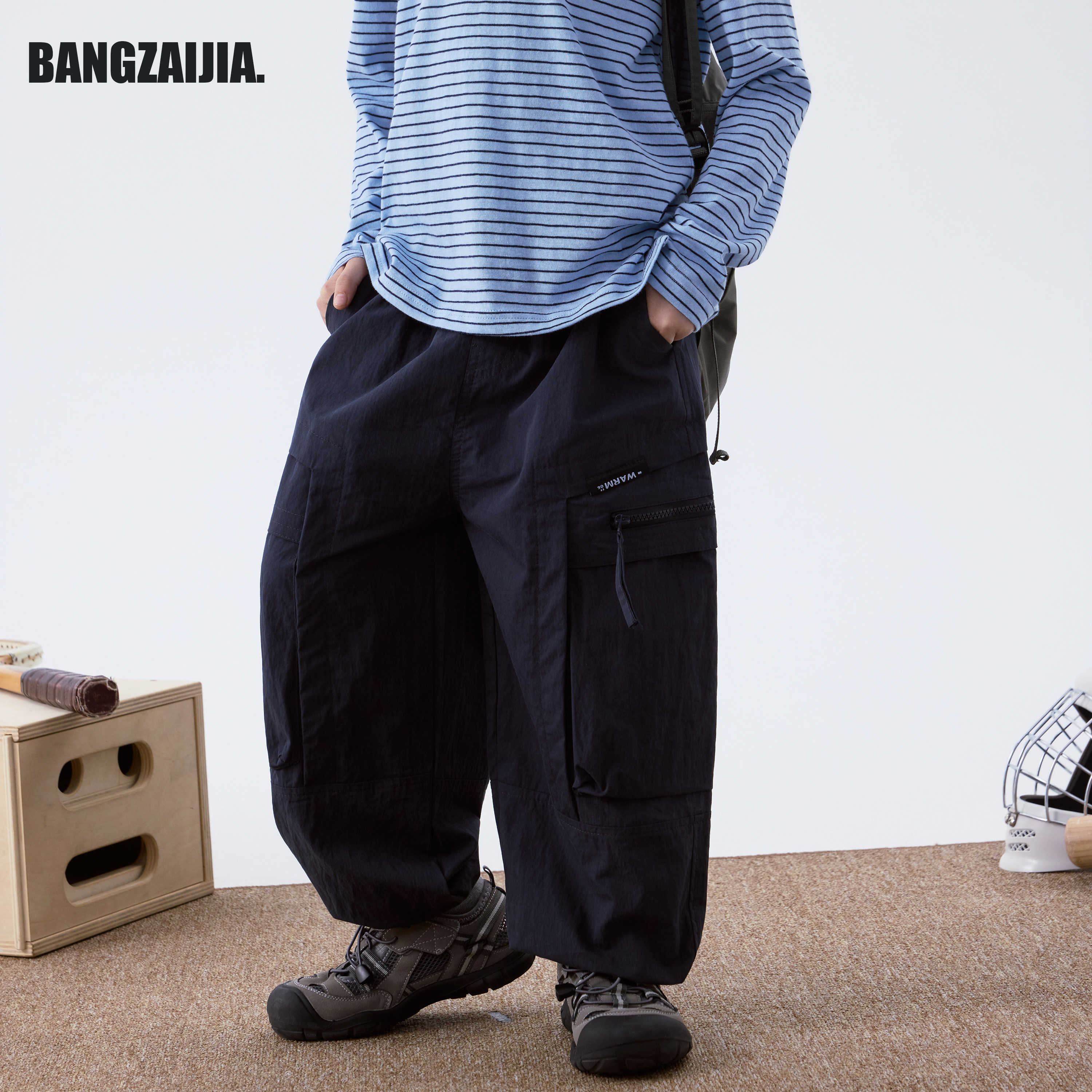 邦仔家童装户外工装收脚拉链口袋休闲裤男童春秋直筒长裤潮