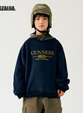 儿童藏青黄色字母加绒卫衣