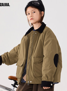 儿童美式灯芯绒补丁工装棉服