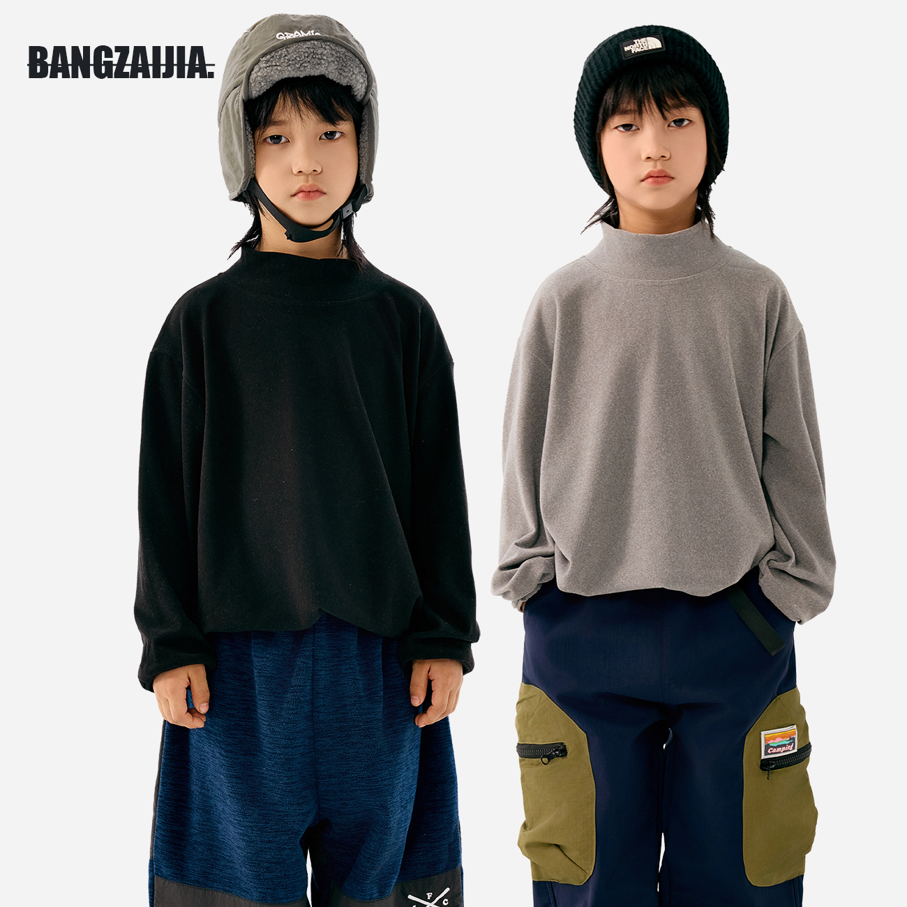 儿童秋冬两色半高领宽松打底衫