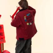 邦仔家定制新年美式 巴恩风夹棉刺绣加厚外套棉服儿童拜年夹克上衣