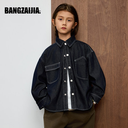 男童柔软翻领牛仔衬衫