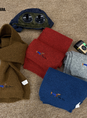 童装冬季可爱仿羊绒腊肠狗刺绣围脖柔软亲肤围巾保暖冬儿童披肩