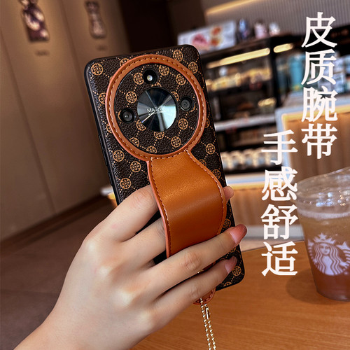 荣耀X70手机壳腕带高档皮质支架