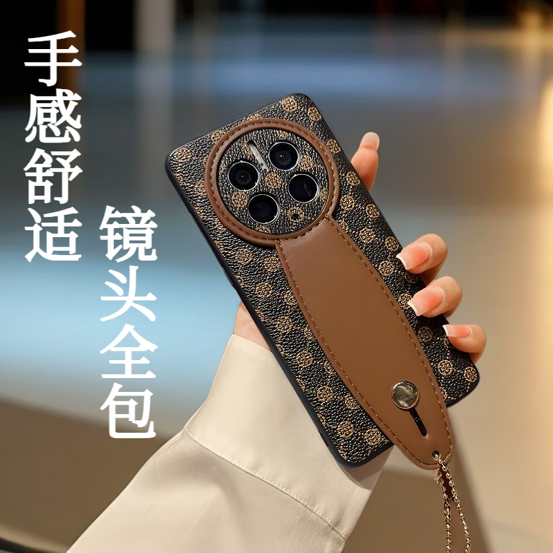 适用华为mate70手机壳新款mata60Pro非凡大师版RS保护套高级感全包防摔50por男士+女腕带支架新潮老花料外壳