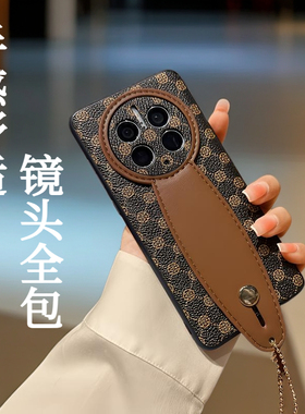 适用华为mate80手机壳新款mata70Pro非凡大师版RS保护套高级感全包防摔60por男士+女腕带支架新潮老花料外壳