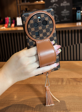 适用oppoFindx8手机壳腕带高档皮质支架oppofindX7Ultra女款防摔保护套奢华findx6pro镜头全包奢华简约创意