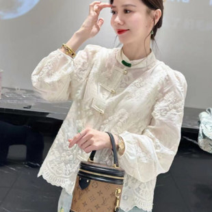 春装 女气质衬衫 国风衬衫 外套上衣 2025白色小衫 流行爆款 新款 新中式