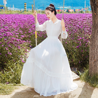 2022新款绣花长袖连衣裙夏季复古