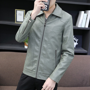 夹克2024新款 男士 潮流休闲外套 帅气修身 翻领皮衣男真皮春秋薄款