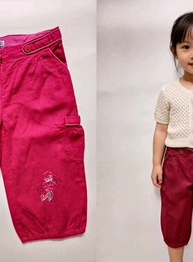 法单女童棉麻七分童裤