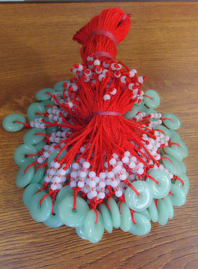 仿玉平安扣浅绿红绳项链开业吊坠