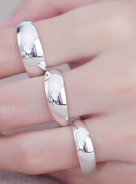 小众设计老人老太婆光面素戒光身情侣戒指开口电镀银色情侣对戒