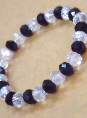 8mm水晶手链 外贸热销手链 黑加白水晶饰品手链 简约手饰一件代发