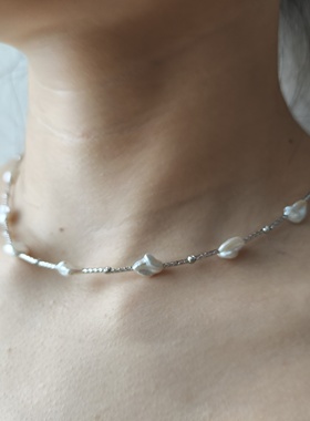 DIY小众个性不规则碎银子巴洛克满天星项链