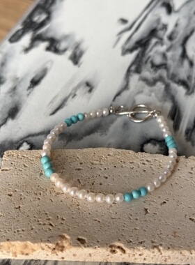 天然淡水珍珠绿松手链女极细3mm