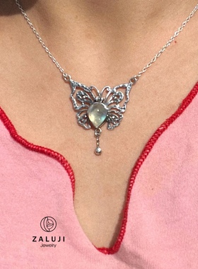 杂露集自制独立原创设计纯手工制作蝴蝶款彩虹月光石项链