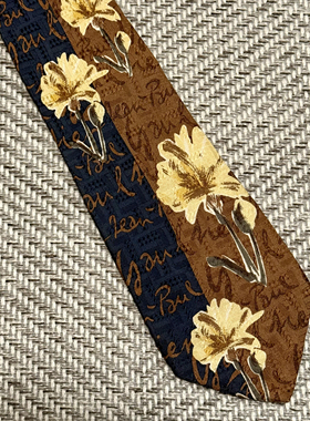 复古花卉印花领带男士商务正装丝质领带棕色时尚配饰