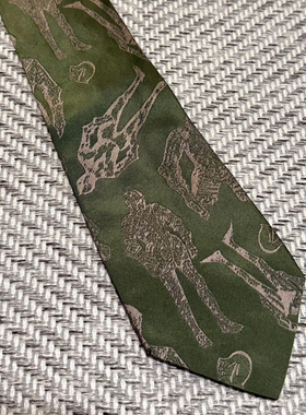 复古印花领带男商务正装手打款深绿色轻奢百搭斜纹领带