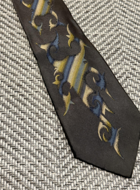 复古个性字母印花领带男商务轻奢真丝手打领带黑色